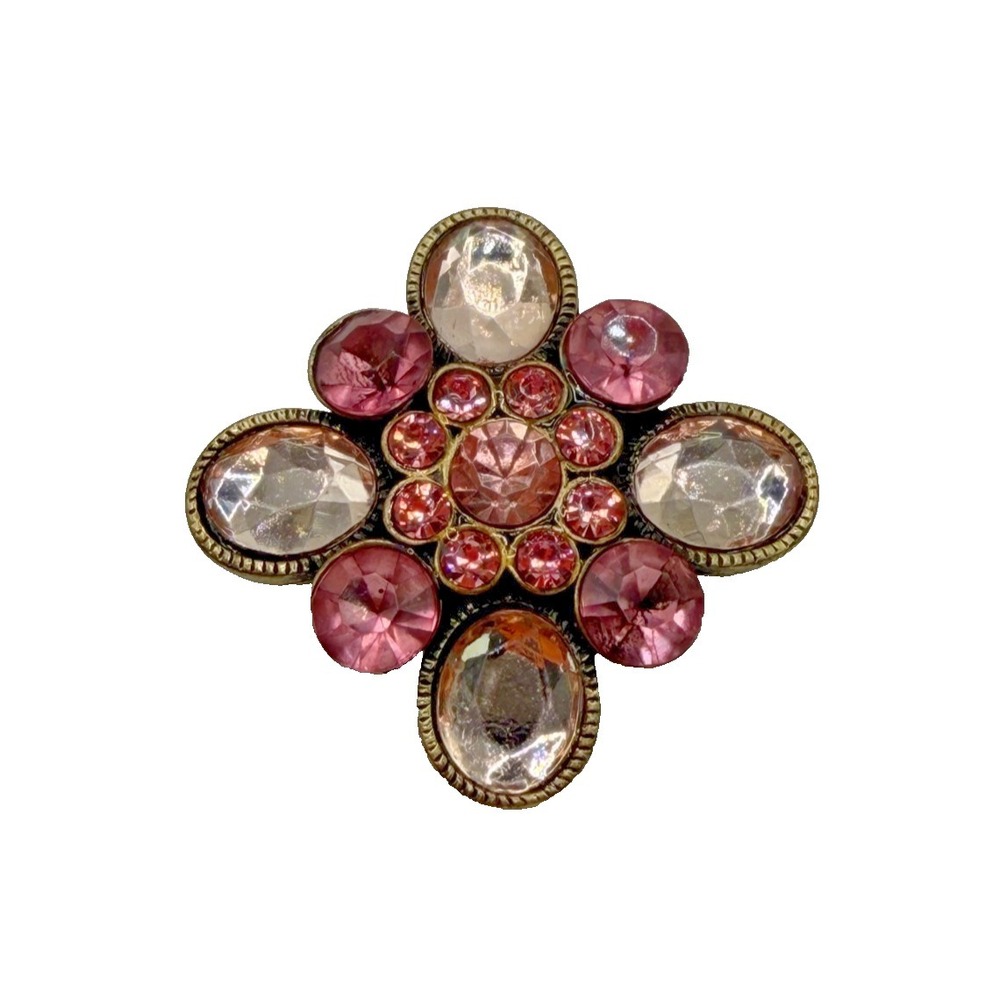 Vintage Pink and White Rhinestone Brooch Floral‎ Design